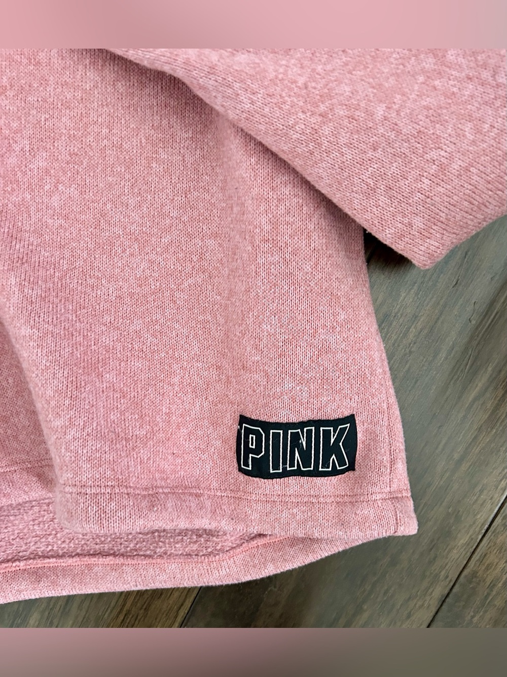 PINK Victoria’s Secret Pink Heathered Hoodie Pullover Black Trim Size Large - Picture 3 of 6